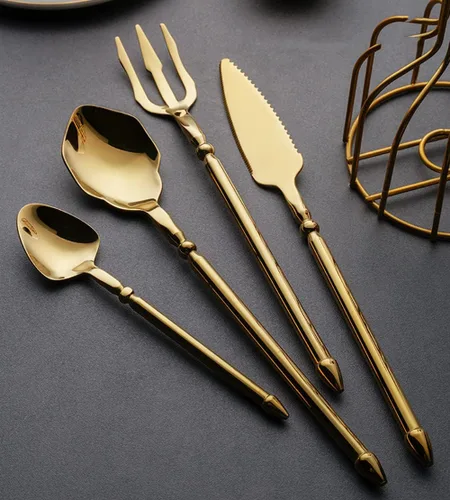 Vista 8 de Juego de cubiertos dorados para 6 cubiertos duraderos de acero inoxidable 18/10, estilos creativos, 24 piezas de cubiertos modernos para el hogar