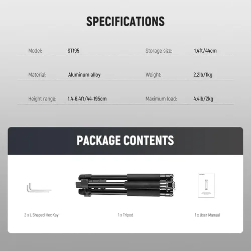 Vista 8 de NEEWER Trípode para Luz de Fotografía, 47-195cm/1.5-6.4ft de Aluminio Trípode de Iluminación de Estudio Reversible, Trípode Portátil para Video