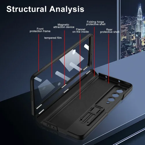 Vista 9 de Funda protectora para Samsung Galaxy Z Fold 4 con soporte de policarbonato magnético todo incluido a prueba de golpes para Z Fold 4 5G (negro)