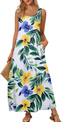 Vista 9 de Vestidos de iglesia para mujer 2025, casual, holgado, sin mangas, largo, fluido, vestido de verano con bolsillos