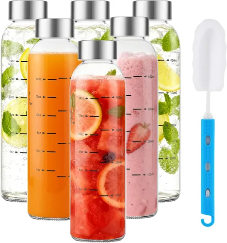 Vista 9 de Botellas de vidrio de 17 onzas con tapas, paquete de 2, tapas de acero inoxidable a prueba de fugas