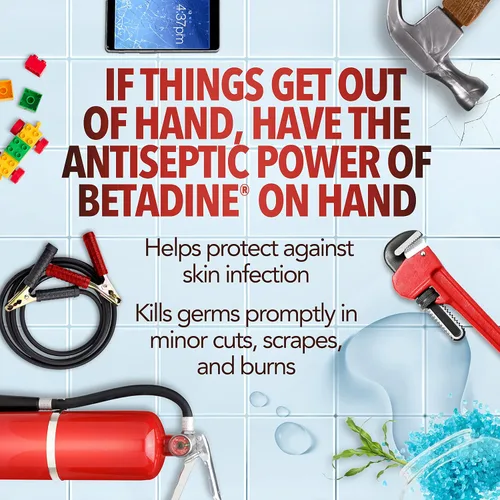 Vista 3 de Betadine - Solución antiséptica de primeros auxilios, povidona yodada 10%, protección contra infecciones, mata gérmenes en cortes, raspaduras