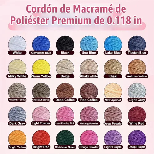 Vista 5 de Maxee Cordón de macramé de poliéster de alta calidad de 0.118 in × 218 yardas, 0.118 in, 100% polipropileno, ideal para ganchillo, ganchos de pared