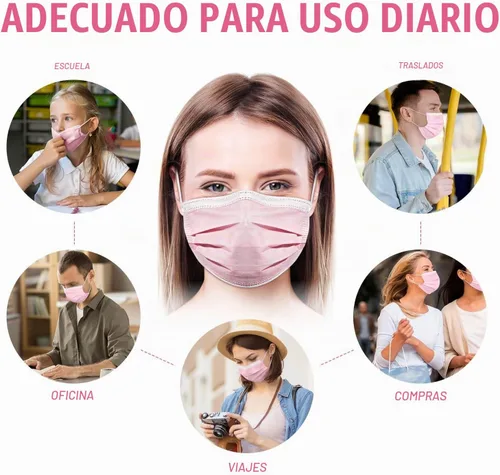 Vista 7 de 50 unidades de máscara desechable con filtro de 3 capas no médica respirable con cinta elástica para las orejas Rosa