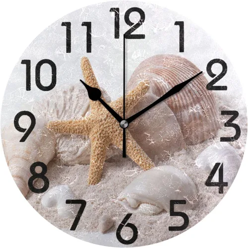 Vista 8 de Naanle Reloj de pared redondo con estampado de perlas grandes, diseño de concha de playa de verano 3D, elegante, decorativo, de 9.5 pulgadas