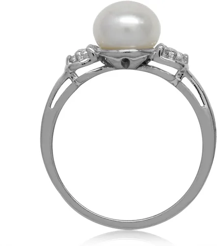 Vista 3 de Silvershake Anillo de plata de ley 925 chapada en oro blanco con perlas cultivadas de agua dulce de 0.315in