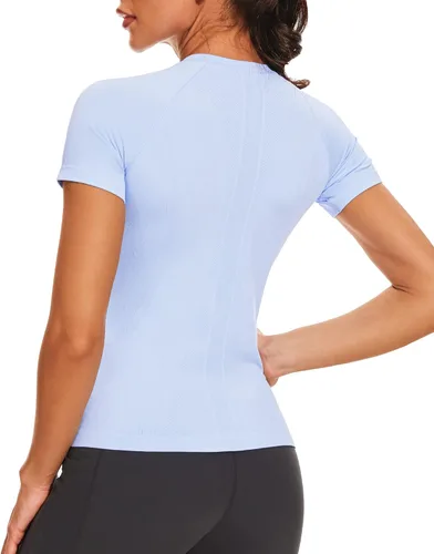 Vista 2 de Stelle Camisetas de entrenamiento para mujer, sin costuras, de manga larga, con agujeros para el pulgar para deportes, correr, atléticas, ajustadas