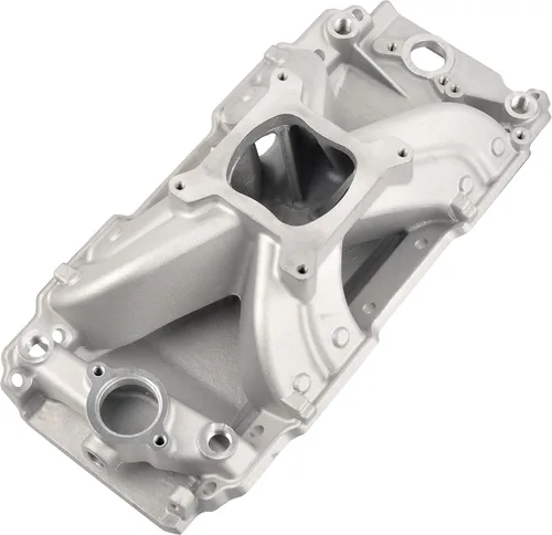 Vista 13 de Colector de admisión de doble plano satinado Compatible con SBC de bloque pequeño Chevy 265 350 400 de 1956-1986