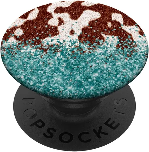 Vista 6 de PopSockets MagSafe PopGrip de cuero de vaca marrón con estampado de vaca para iPhone
