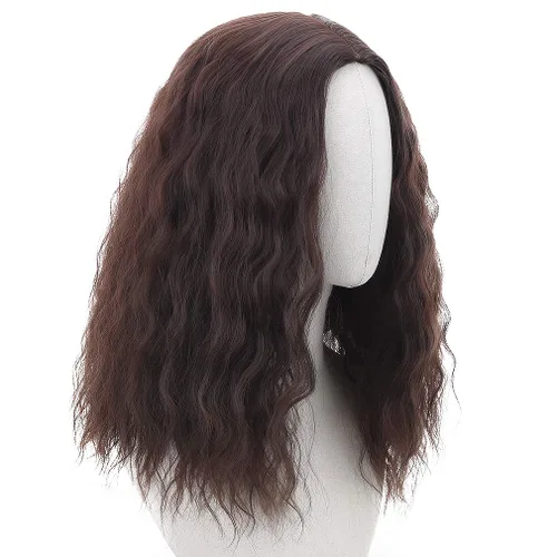 Vista 4 de PARTY ZONE Peluca larga de color marrón para cosplay, para hombres, peluca sintética ondulada para juegos de rol, pelucas divertidas de anime