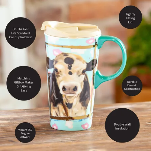 Vista 6 de Cypress Home Myrtle - Taza de viaje con leche de cerámica metálica de 17 onzas
