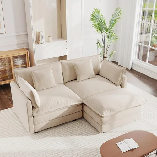 Vista 26 de mikibama - Sofá seccional modular, sofá en forma de L de 76.4 pulgadas para sala de estar, sofá cama cómodo tipo nube con otomano móvil, combinación