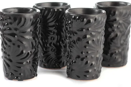 Vista 16 de Juego de 4 vasos de chupito Talavera auténticos mexicanos para tequila - Pintados a mano - 2 Oz (Corazón Azul)