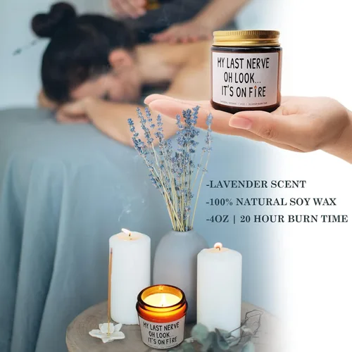 Vista 7 de Velas perfumadas con olor a lavanda My Last Nerve, regalos divertidos de amistad para la mejor amiga, regalos para el Día de la Madre, cumpleaños