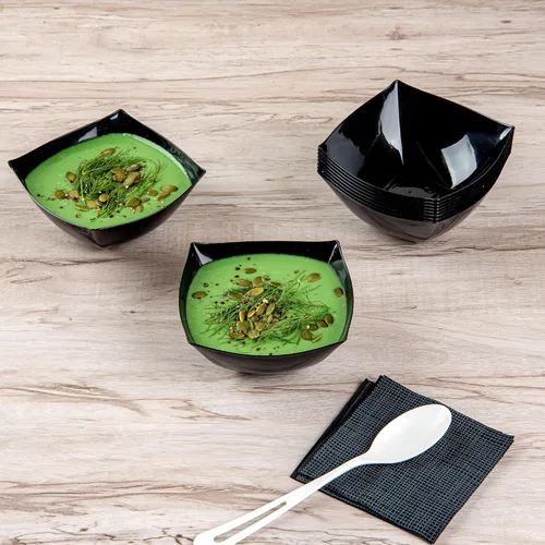 Vista 3 de Restaurantware Moderna - Cuencos de plástico de lujo de 8 onzas, 10 cuencos cuadrados desechables para ensalada, duraderos y resistentes