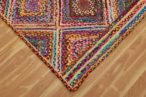 Vista 100 de Natural Jute Collection - Alfombra rectangular de 2 x 3 pies, alfombra de yute trenzada a cuadros multicolor de 0.27 pulgadas de grosor, ideal