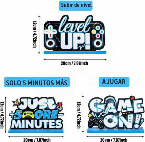 Vista 2 de Frienda - Centros de mesa de decoración de fiesta de videojuegos, 3 piezas Azul
