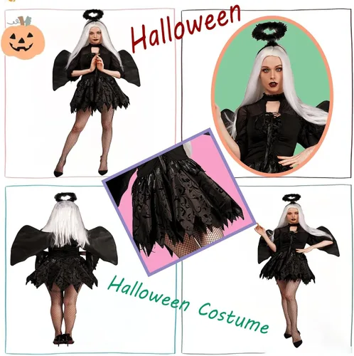 Vista 2 de DSplay Disfraz de ángel caído oscuro de Halloween para mujer