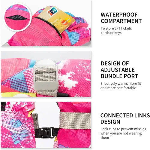 Vista 4 de BOSONER Guantes de esquí y snowboard, guantes cálidos impermeables de invierno, guantes de nieve para clima frío para hombres, mujeres, niños