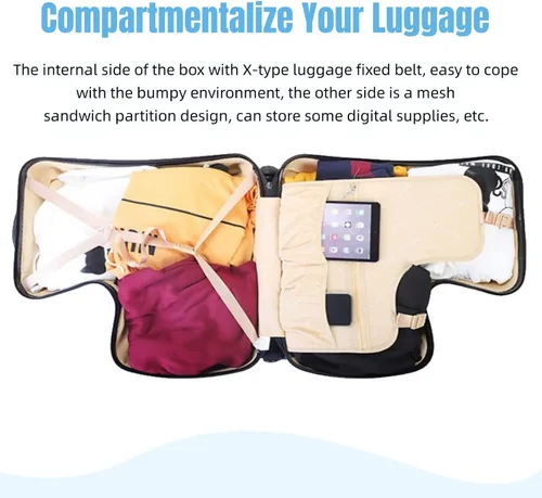 Vista 4 de Maleta de viaje para niños de 20 pulgadas, caja de carrito gruesa portátil para niños con 4 ruedas universales, cerraduras de combinación