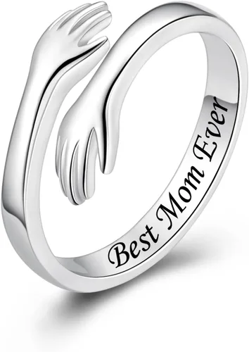 Vista 14 de Anillos de abrazo de plata esterlina S925 para mujeres, adolescentes y niñas, anillo ajustable para nieta, hija, esperanza, promesa, amistad, anillo