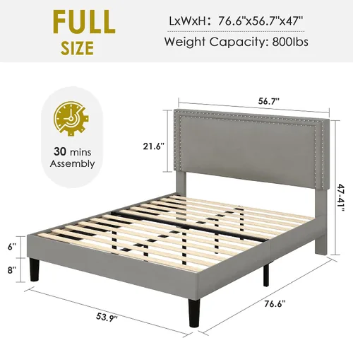 Vista 139 de VECELO Base de cama de plataforma de tamaño individual con cabecera tapizada de altura ajustable, base de colchón moderna, soporte de listones