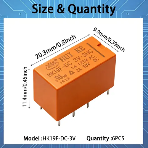 Vista 2 de Tnisesm /6 unids bobina DPDT PCB Relé de alimentación DC 3 V 8 pines Mini Relé de potencia PCB Relé HK19F-8P-3V