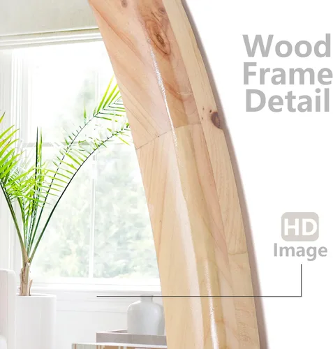 Vista 3 de Espejo redondo de madera, círculo de madera natural de 24 pulgadas, espejo de pared para baño, dormitorio, sala de estar, pasillo