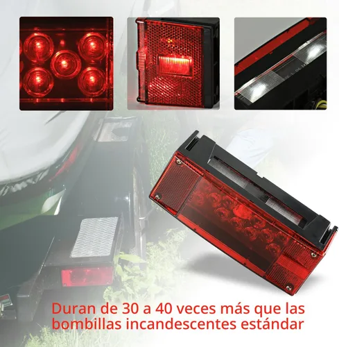 Vista 2 de Luces LED de remolque de 12 V, sumergibles e impermeables, luces traseras rectangulares de perfil bajo para RV, marina, barcos, remolques
