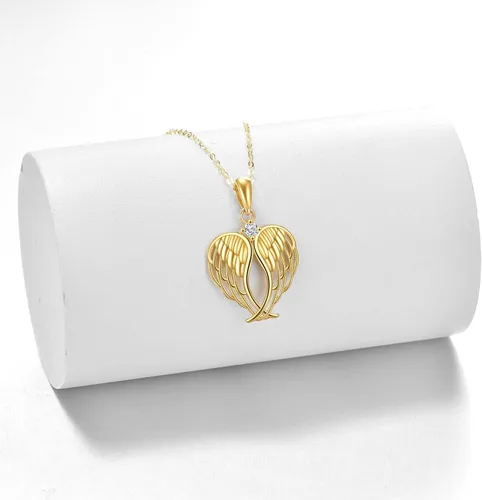 Vista 3 de 14k Solid Gold Angel Wings Necklace for Women, Fine Jewelry Christmas Gifts for Wife Girlfriend Daughter