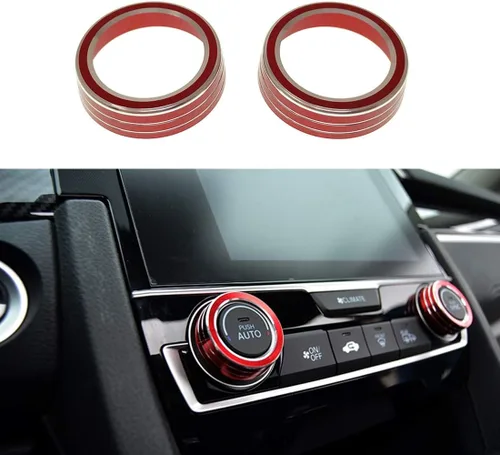 Vista 8 de 2 botones de aluminio para interruptor de CA, cubierta de aire acondicionado, control de clima, perilla de anillo para Honda 10ª generación Civic