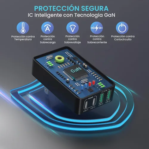 Vista 6 de OKRAY - Bloque de cargador plano USB C, enchufe de pared de carga rápida Negro-1 paquete