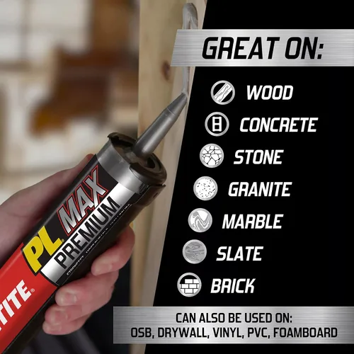 Vista 3 de Loctite PL Premium Max Adhesivo de construcción, cartucho de 9 onzas líquidas, 1 paquete, pegamento de construcción versátil para madera, hormigón