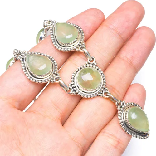 Vista 3 de Collar de plata de ley 925 de Prehnite natural, hecho a mano, 18,5 a 19" B4312