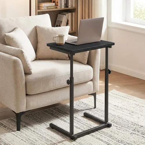 Vista 5 de HOOBRO Mesa auxiliar en forma de C, mesa auxiliar de sofá de altura ajustable, mesa deslizante debajo del sofá, mesa auxiliar en forma de C