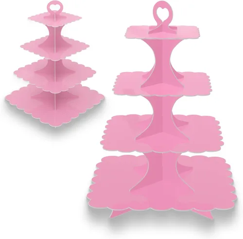 Vista 12 de Soporte redondo negro para cupcakes de 4 niveles, paquete de 2, elegante exhibición de postres para bodas, fiestas, cumpleaños