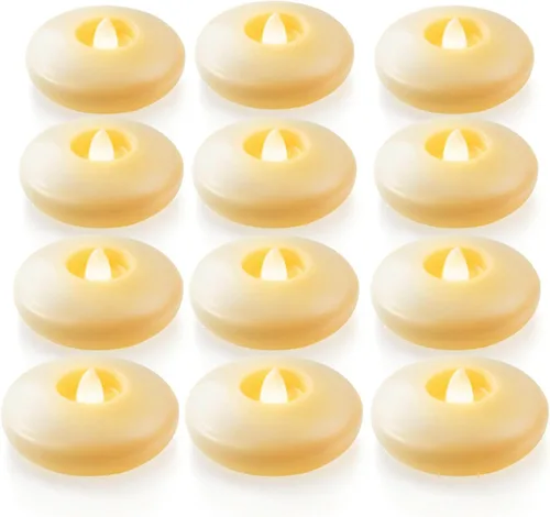 Vista 13 de Homemory Paquete de 6 velas flotantes LED sin llama de 3", 200 horas de duración con pilas, luces de té parpadeantes impermeables para jarrones
