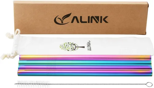 Vista 9 de ALINK 6 pajitas de silicona para batidos + 4 pajitas de té Boba de acero inoxidable de 0.472 in