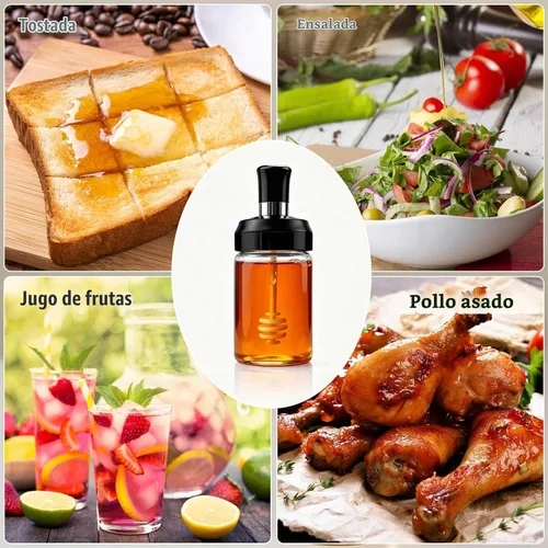 Vista 4 de MIUPOO Tarro de miel con cubierta de cuchara, diseño ondulado antideslizante botella de miel de vidrio, transparente de contenedor de miel, olla