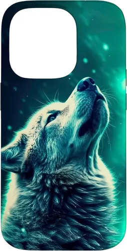 Vista 17 de Howling Wolf in Night Green Northern Lights Wolves Dog Lover Case for iPhone 16