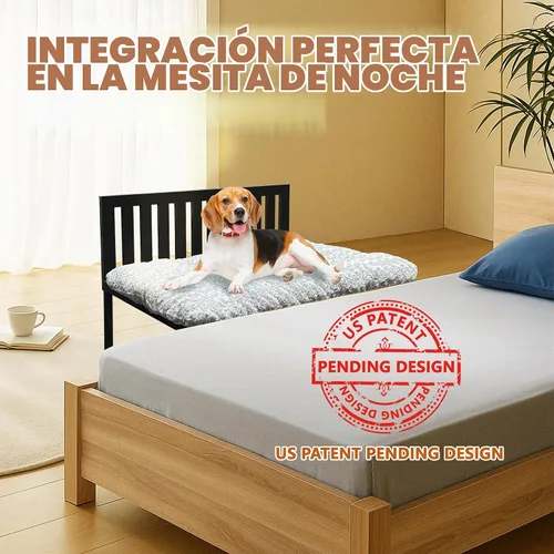 Vista 2 de Junto a la cama para perro, literas para perros de altura ajustable, marco de cama de metal para perros de 25 x 17 pulgadas con cojín (mediano)