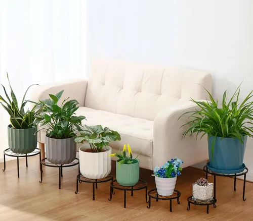 Vista 4 de Paquete de 6 soportes de metal grandes de 9 pulgadas para interiores y exteriores, soporte para plantas en maceta de hierro a prueba de óxido