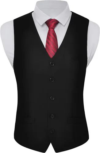 Vista 2 de BABEYOND Chaleco de traje formal para hombre, chaleco de negocios ajustado para traje de esmoquin