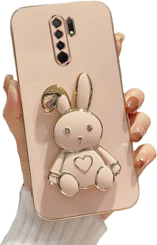 Vista 64 de Funda con soporte de conejo de corazón para Xiaomi Redmi A1, galvanizado suave TPU protector delgado a prueba de golpes con lindo conejito soporte