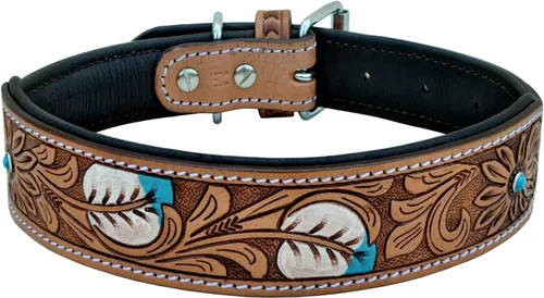 Vista 2 de Affilare Collar de cuero para perro estilo occidental, resistente, manual, ajustable, acolchado, suave para cachorros y perros grandes, 10AB117-XS