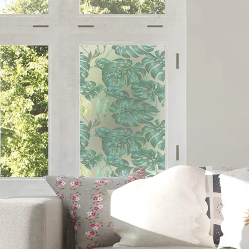 Vista 2 de RoyalWallSkins Película decorativa estática para ventana, impresa en películas esmeriladas, hojas de Monstera para privacidad, hogar y oficina, 24 x