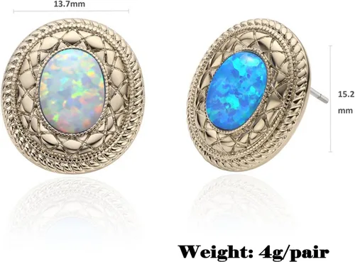 Vista 2 de Aretes de ópalo para mujer, piedras preciosas naturales, color blanco y azul, juego de joyas de ópalo ovalado, hipoalergénicos, piedra natal