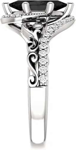 Vista 4 de Anillo de compromiso de marquesa de 1 CT de color negro, anillo de ónix negro marquesa de voluta, anillo de diamantes negros marquesa victoriana