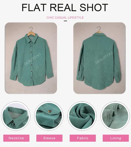 Vista 5 de Dokotoo Womens Corduroy Button Down Shirts Boyfriend Long Sleeve Oversized Blouses Tops