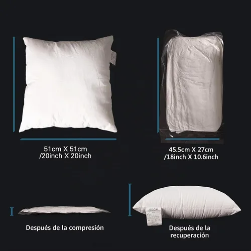 Vista 3 de EDOW - Juego de 2 almohadas de lujo con relleno de plumón suave de poliéster con forma cuadrada, decorativas, relleno de almohada, funda de algodón